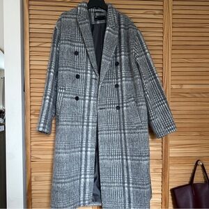 ASOS Design Oversized Gray Plaid Double-Breasted Coat with belt M Medium